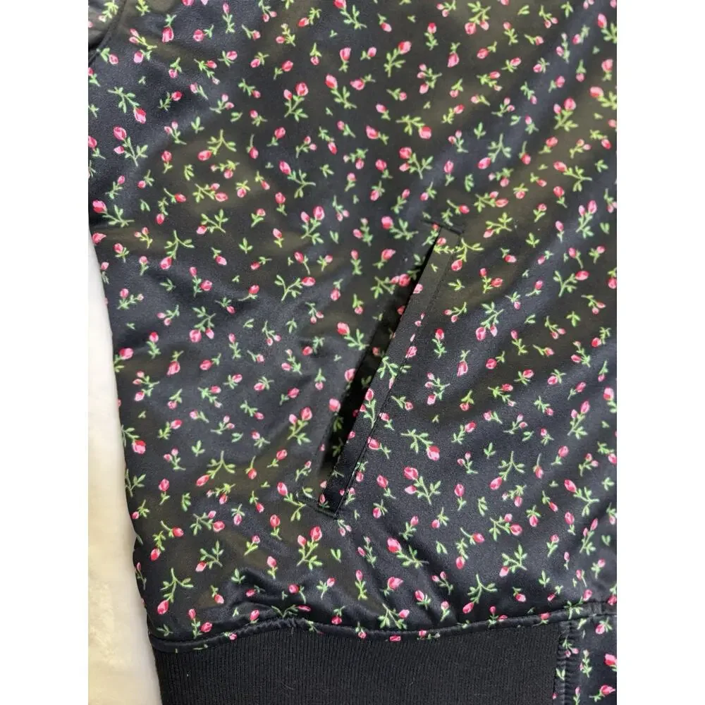 Levi’s Women’s Bomber Jacket Sz L Satin Rosebud Black Pink Chambray Lining - Picture 2 of 11